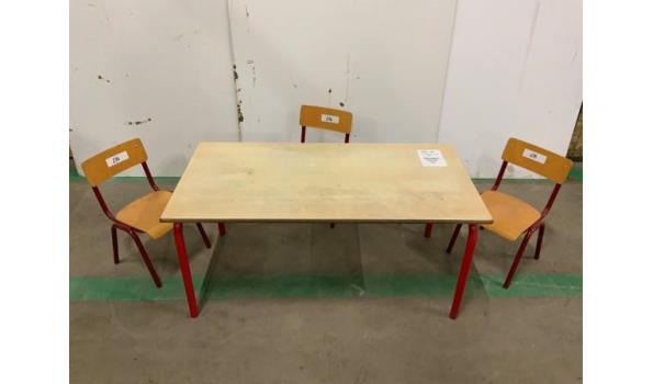 Schooltafel rood 120x60x55 + 3 stoelen zithoogte 30cm